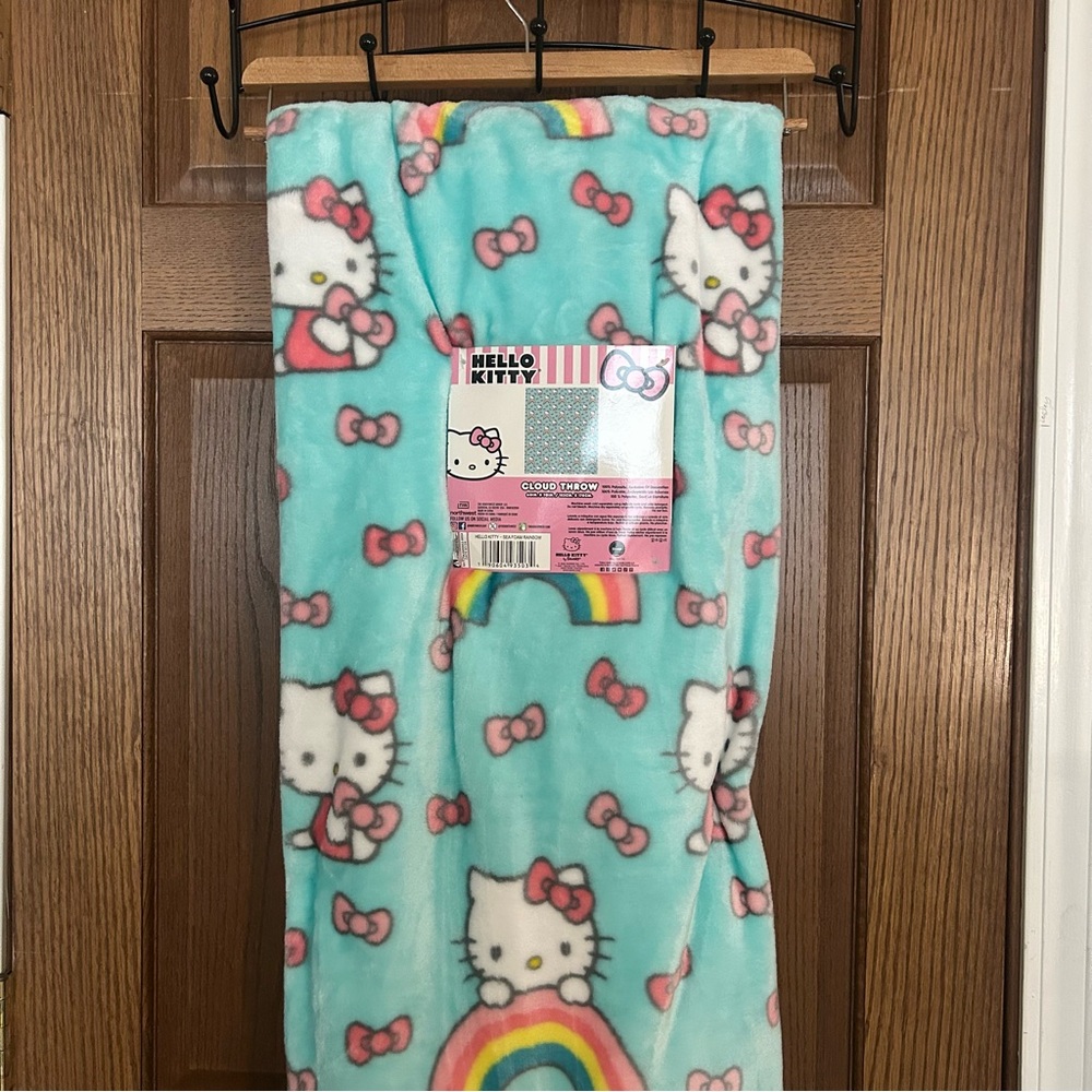Hello Kitty Plush Cloud Throw Blanket in Sea Foam Rainbow 60 x 70 inches